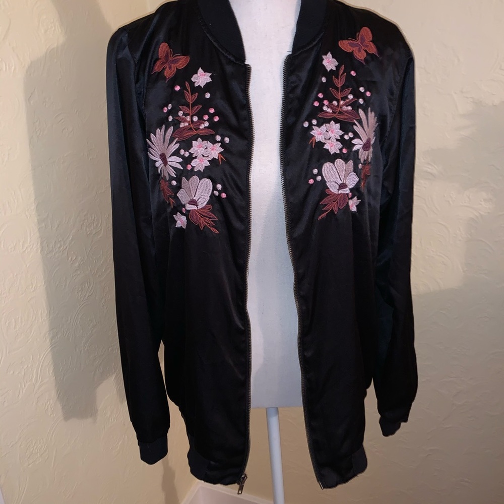 3/$15 Black Floral Bomber Jacket